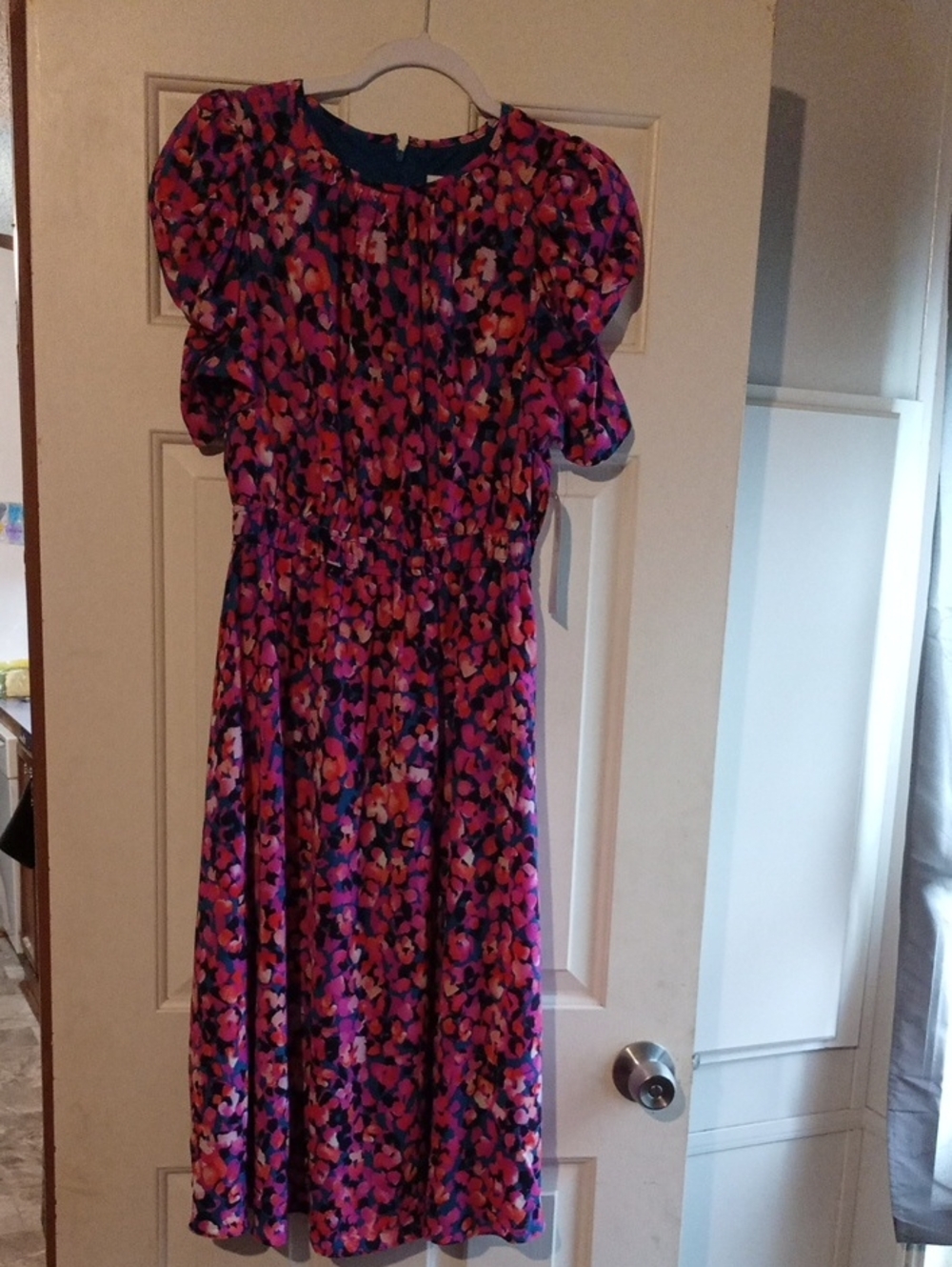 London Times Girls Floral Puff-Sleeve Dress in Pink and Purple